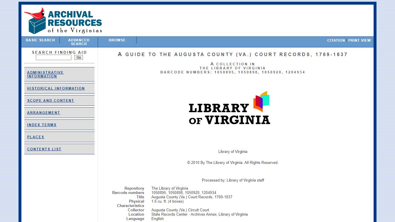 A Guide to the Augusta County (Va.) Court Records, 1769-1837